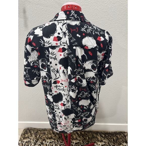 Disney Cruella De Vil Button Up Shirt Dalmatian Print Short Sleeve Top - Picture 2 of 5